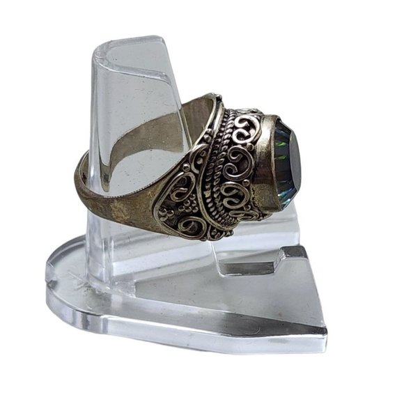 Vintage Sterling 925 Rainbow Glass Stone Ring Size 8.25 (A3024) - Picture 2 of 7